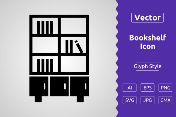 Vector Bookshelf Glyph Icon