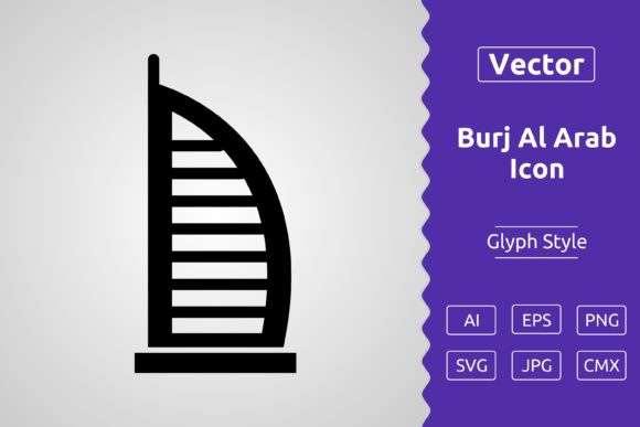 Vector Burj Al Arab Glyph Icon: Premium Graphics & Icons