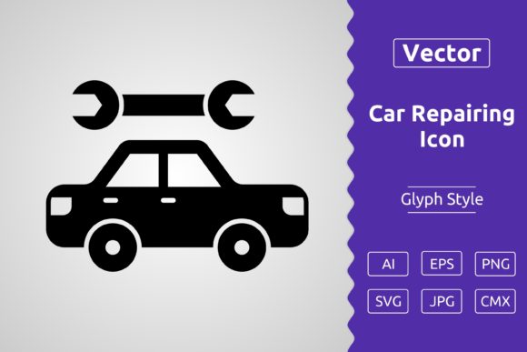 Vector Car Repairing Glyph Icon