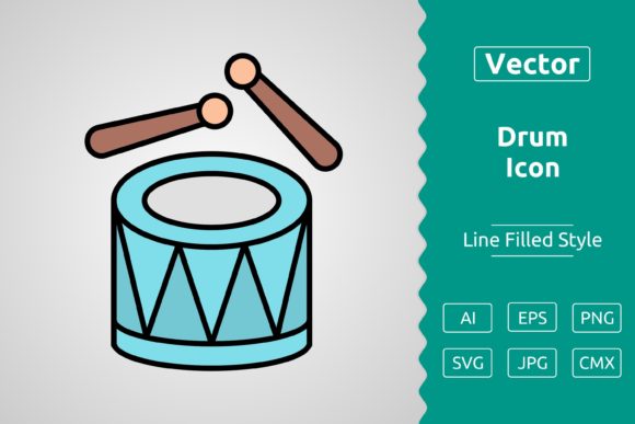 Vector Drum Filled Outline Icon: Clean Graphics & Versatile Icons