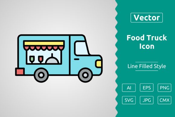 Vector Food Truck Filled Outline Icon for Graphics & Icons
