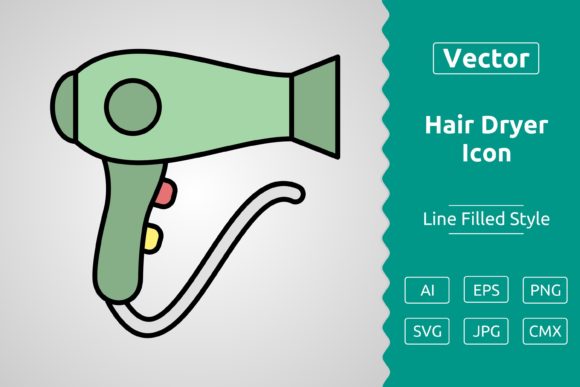 Vector Hair Dryer Filled Outline Icon for Graphics & Icons