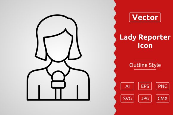 Vector Lady Reporter Outline Icon: Graphics & Icons for Sellers