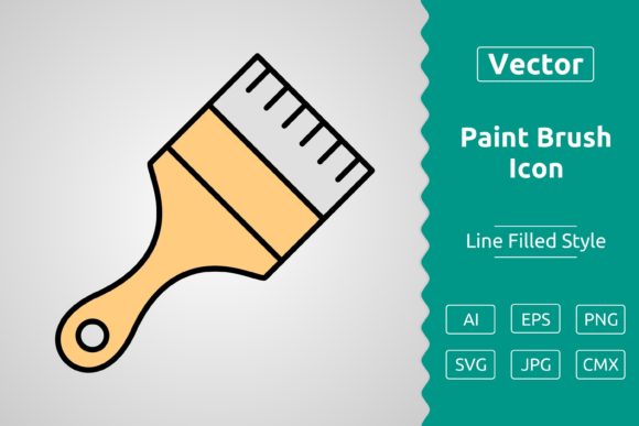 Vector Paint Brush Filled Outline Icon for Graphics & Icons
