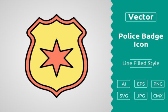 Vector Police Badge Filled Outline Icon