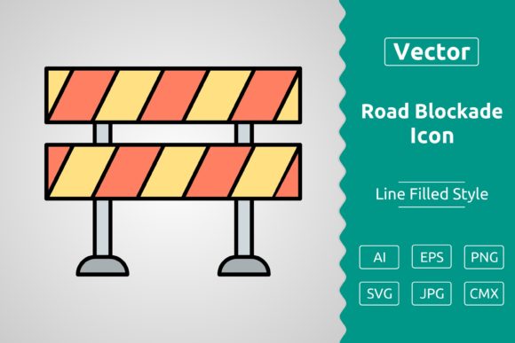 Vector Road Blockade Filled Outline Icon: Graphics & Icons for Local Branding