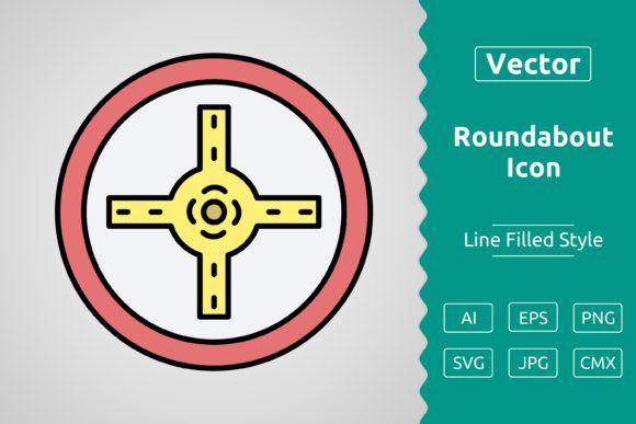 Vector Roundabout Filled Outline Icon for Graphics & Icons