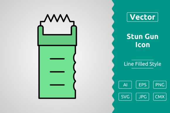 Vector Stun Gun Filled Outline Icon: Graphics & Icons for Bold Editorial Use