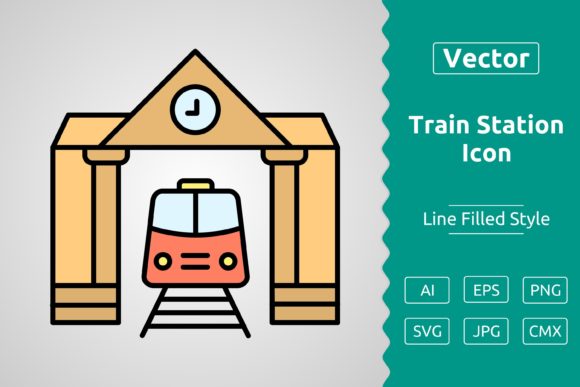 Vector Train Station Filled Outline Icon: Graphics & Icons for Local Branding