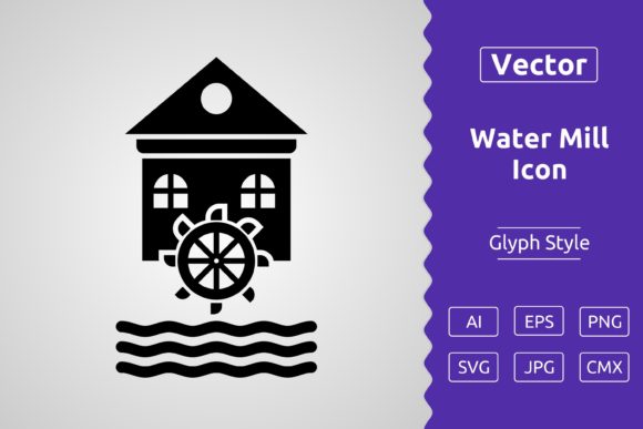 Vector Water Mill Glyph Icon