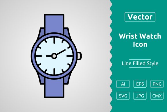 Vector Wrist Watch Filled Outline Icon: Graphics & Icons for Polished Publishing
